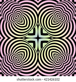 abstract decorative pattern of geometric spiral line elements in the form of oval circles on a color gradient light spectrum