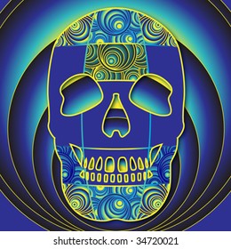 abstract decorative pattern skull on a dark blue background from circles