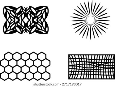 Abstract decorative patterns and geometric designs. Intricate ornamental shapes and modern textures.