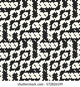 Abstract decorative pixel textured geometric motif. Seamless pattern.