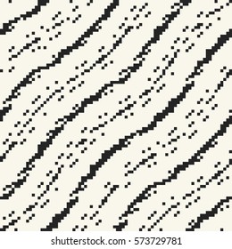 Abstract decorative pixel textured wavy striped background. Seamless pattern.