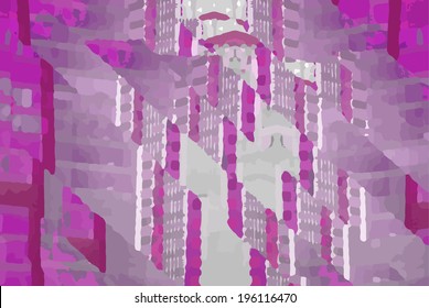 Abstract decorative pixels build illusion.