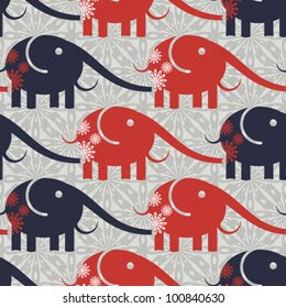 Abstract decorative print background with elephants. Seamless pattern. Vector.
