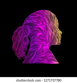 Abstract decorative profile of the girl from the lines. Vector