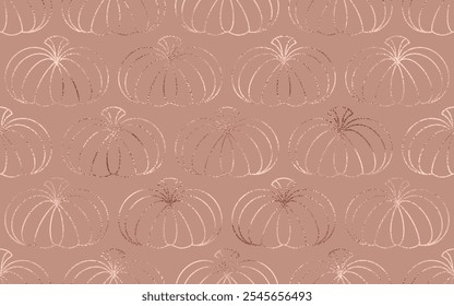 Abstract decorative pumpkin seamless pattern with gold glitter texture.