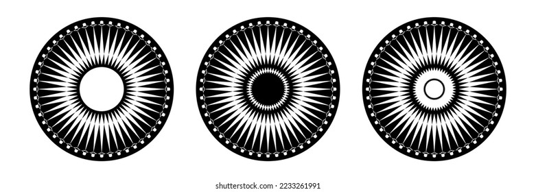 Abstract Decorative Radial Circle Patterns. Round Design Elements Set. Vector Art.