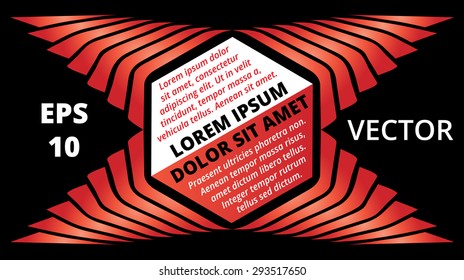 Abstract decorative red gradient hexagon text frame on black background