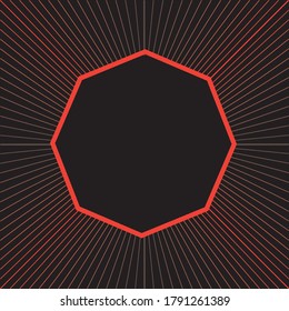 Abstract decorative red octagon frame on black background, vector illustration.