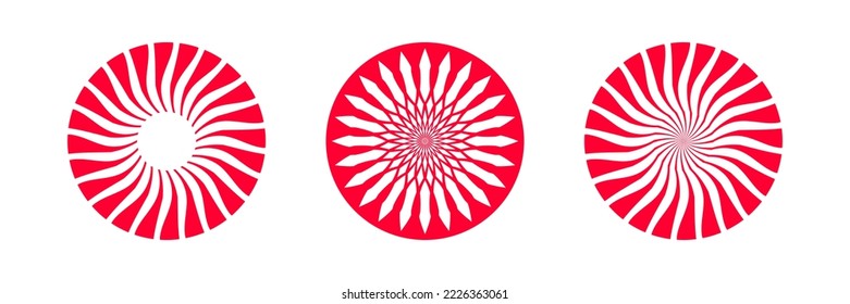 Abstraktes dekoratives rotes Sonnensymbol. Set für Design-Elemente. Vektorkunst.