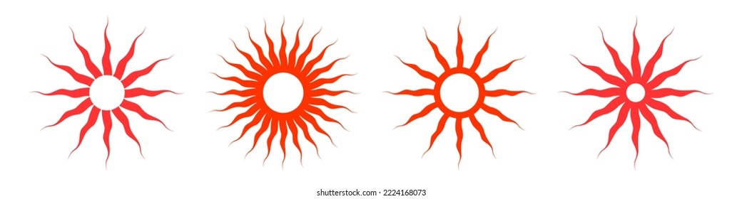 Abstract Decorative Red Sun Icons. Design Elements Set. Vector Art.