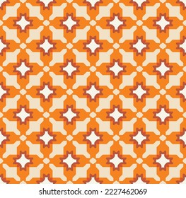 Abstract Decorative Retro Houndstooth Seamless Pattern Tile Style Traditional Geometric Pattern Trendy Fashion Colors Perfect for Allover Fabric Print or Wallpaper Print Bright Orange Tones