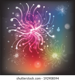 Abstract decorative salute on colorful background with sparkles
