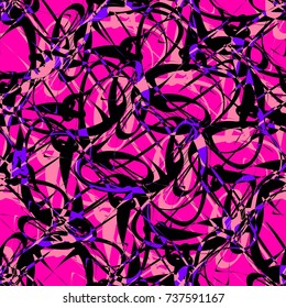 Abstract decorative seamless background. Black, pink and violet fantastic zig-zag texture. Vector seamless pattern. Oriental motif. 
Print template. Creative ornament design.
