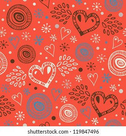 Abstract decorative seamless background with hearts. Endless doodle pattern. Ornamental cute texture. Modern wallpapers in stylish colors
