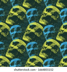 Abstract decorative seamless background texture with 
the image of roaring skulls. Horror motif.