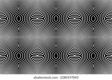 Abstract Decorative Seamless Geometric Wavy Lines Pattern with Striped Texture. Vector Art.