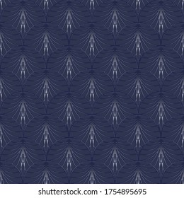 Abstract decorative seamless pattern in art deco style. Artistic and creative vector ornament, stylish print, textile on a blue background