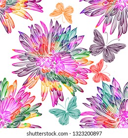 Abstract decorative seamless pattern with flowers. Vector