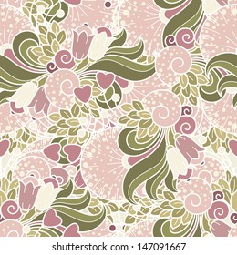 Abstract decorative seamless pattern with flowers and hearts