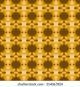 Abstract decorative seamless pattern of golden geometrical elements on dark brown background