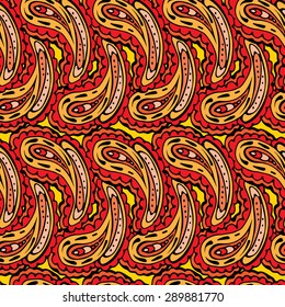 Abstract decorative seamless pattern with hand drawn paisley elements