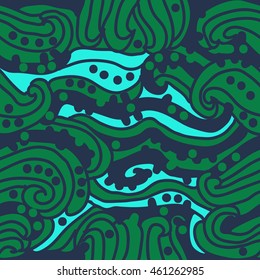 Abstract decorative seamless pattern, stripes, spirals, hole, spots,waves, ellipses, doodles . Hand drawn.