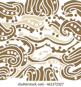 Abstract decorative seamless pattern, stripes, spirals, hole, spots,waves, ellipses, doodles . Hand drawn.
