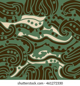 Abstract decorative seamless pattern, stripes, spirals, hole, spots,waves, ellipses, doodles . Hand drawn.