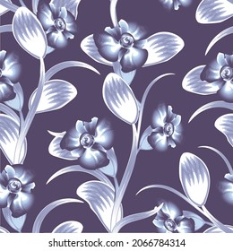 Abstract decorative seamless pattern with watercolor style tropical floral leaves. monochromatic hand drawn illustration. Vintage exotic print. Floral background. vector design