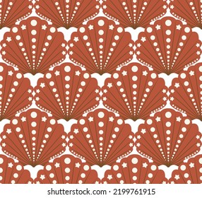 Abstract Decorative Seashells Stars Art Deco Style Seamless Pattern Elegant Trendy Fashion Colors Minimal Simple Design Perfect for Allover Fabric Print or Wall Paper Amber Brown Tones