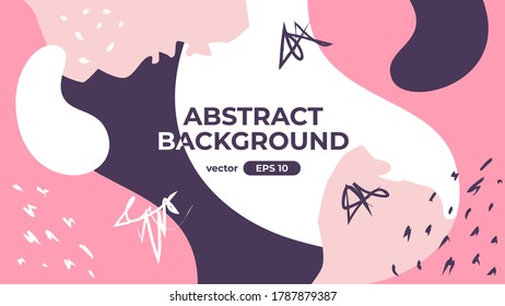 Abstract decorative shapes. Geometric background. Paint brush strokes. Dynamic fluid composition. Simple modern design. Banner, flyer, cover. Female pastel color. Flat style vector eps10 illustration.