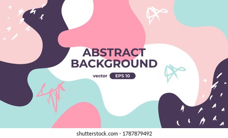 Abstract decorative shapes. Geometric background. Paint brush strokes. Dynamic fluid composition. Simple modern design. Banner, flyer, cover. Female pastel color. Flat style vector eps10 illustration.