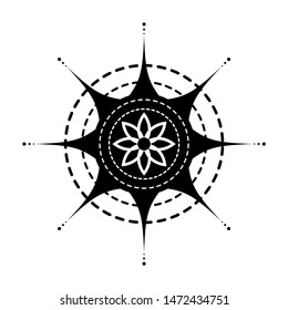 Abstract decorative star mandala element design vector. Black and white graphic sacred style symbol.
