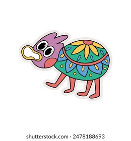 Abstractas diseño de garabato decorativo. Ilustración de pollo de hormiga de gato de pescado Kawaii