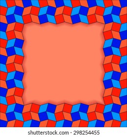 Abstract decorative text or photo frame of red, blue and orange rhombus and square shapes