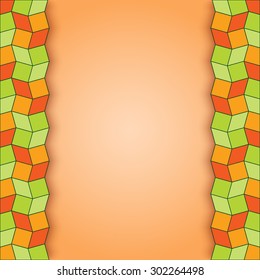 Abstract decorative text or photo template with vertical borders of rhombus and square shapes in red, orange and green colors