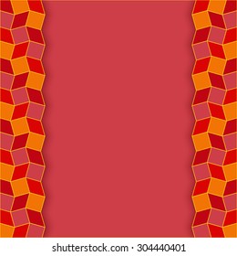 Abstract decorative text or photo template with vertical borders of rhombus and square shapes in red, orange and pink colors