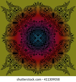 abstract decorative texture patterns elements of geometric figures in the form of a circle on a green gradient background