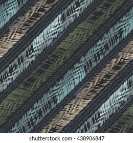 Abstract decorative textured diagonal variegated striped motif. Seamless pattern.