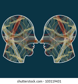 Abstract decorative textured human profiles. Vector.