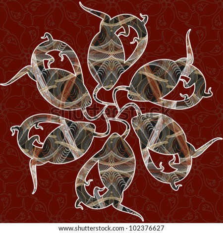 Abstract decorative textured psychedelic flower from lizards shapes. Vector.
