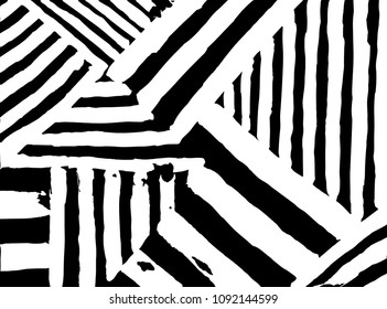 Abstract decorative textured zigzag motif distressed background, black and white hand drawn pattern.