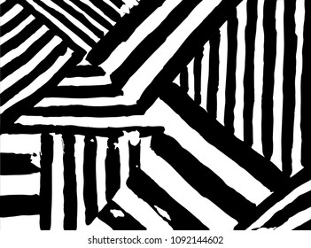 Abstract decorative textured zigzag motif distressed background, black and white hand drawn pattern.