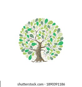 Árbol decorativo abstracto, hermoso vector de círculo aislado en blanco.