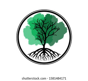 Abstract  Decorative Tree with circle line around. Tree Logo vector isolated