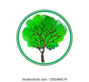 Abstract  Decorative Tree with circle line around. Tree Logo vector isolated