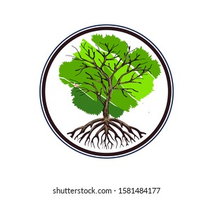 Abstract  Decorative Tree with circle line around. Tree Logo vector isolated