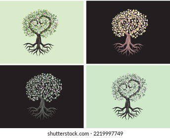 Abstract decorative tree logo. beautiful heart tree. the concept of love that continues to grow