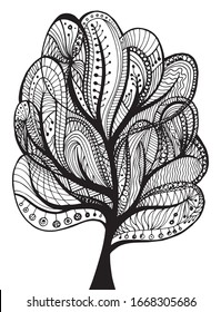 Abstract decorative tree on white creative background. Hand drawn graphic creative vector illustration.