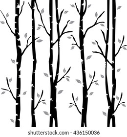 Abstract decorative trees alley. Forest on background. Black & White pattern. Vector seamless texture. Interior wall panel pattern.